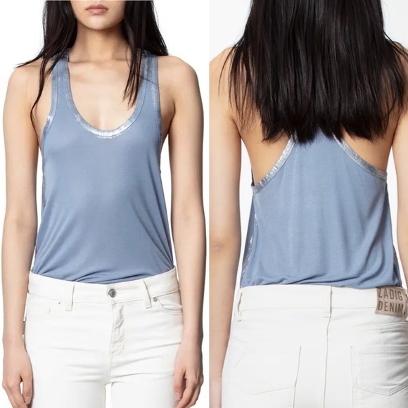 NWT Zadig & Voltaire Ander Foil Racerback Tank - Horizon Blue Small - Picture 1 of 9